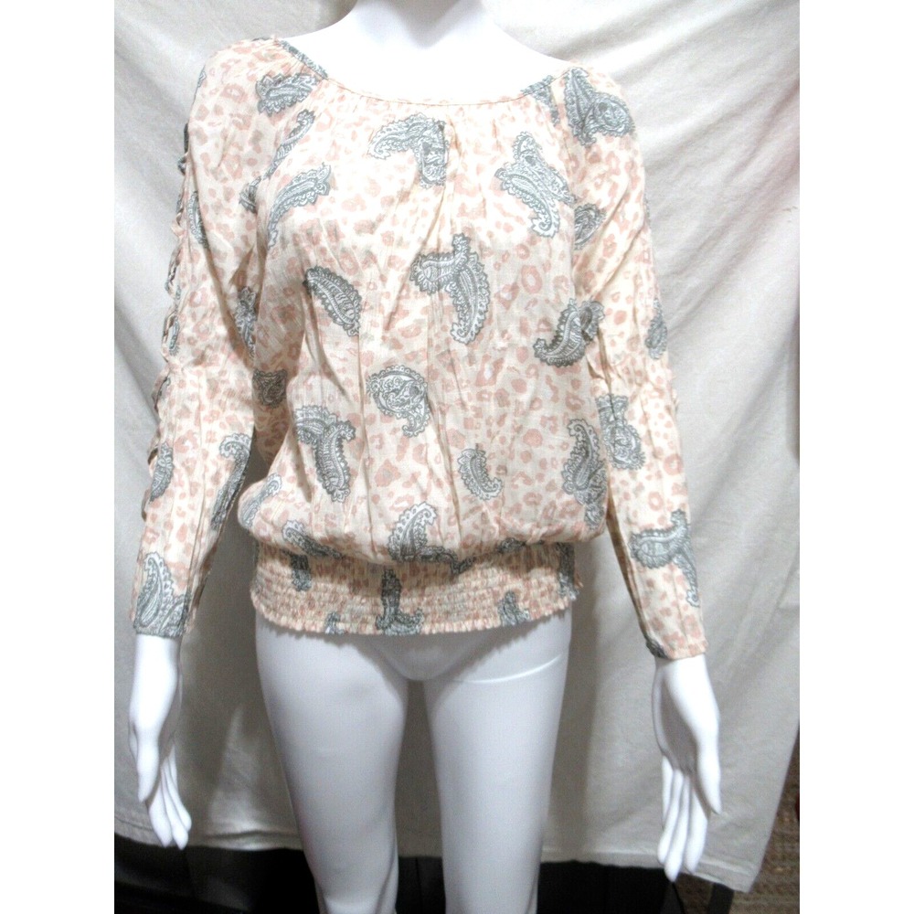 Fred David Medium Pink & Gray Paisley Cheetah Print Open Arm Long Sleeve Blouse